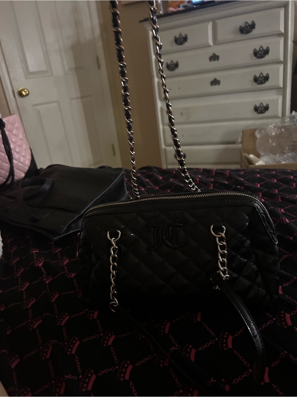 Juicy Couture Quilted Black Shoulder Bag with Chain Straps